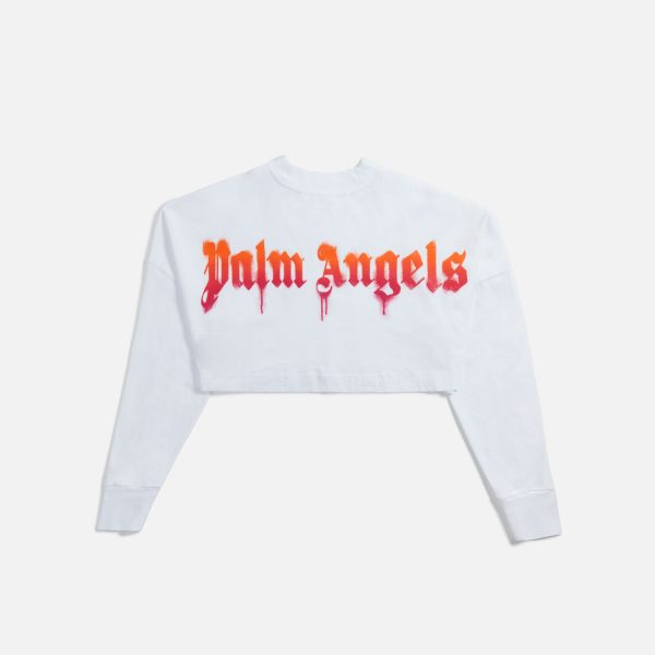Palm Angels The Palm Over Logo Cropped Tee - White   Fuchsia Sale - Image 2