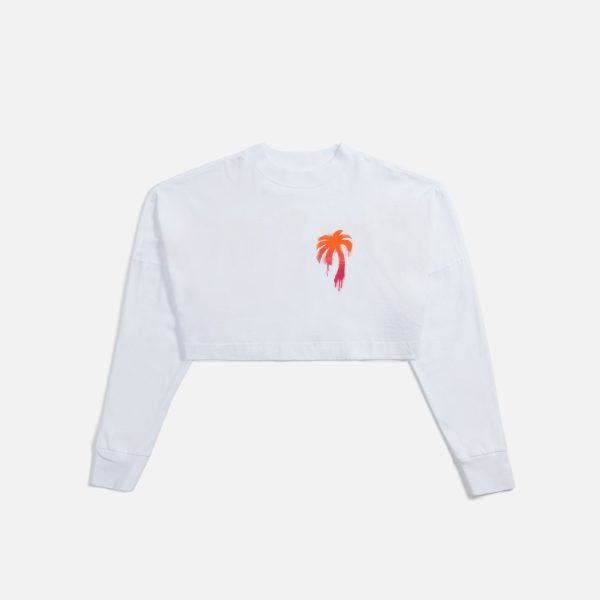 Palm Angels The Palm Over Logo Cropped Tee - White   Fuchsia Sale