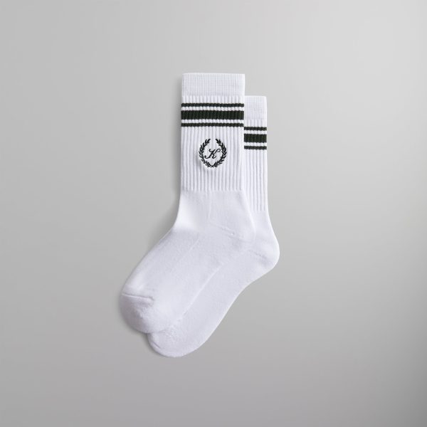 Kith Striped Script Laurel Logo Sock - White For Sale