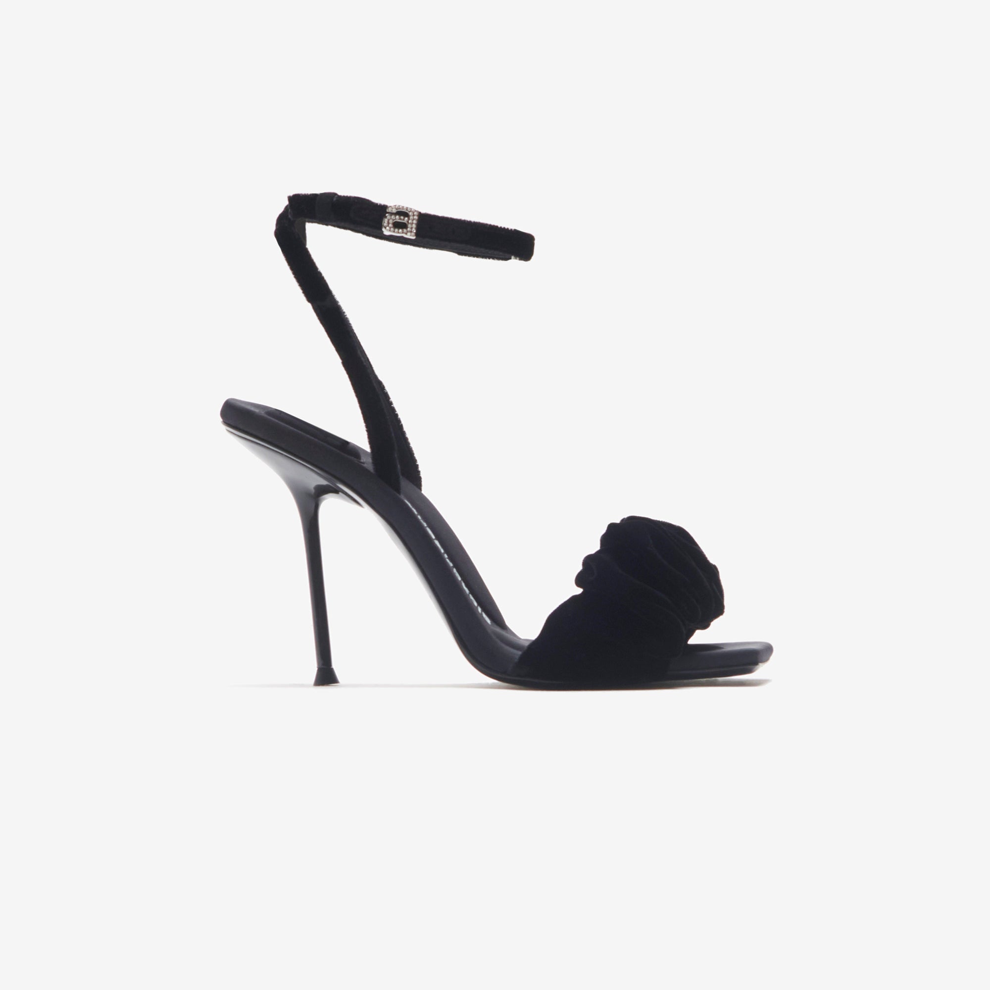 Alexander Wang Julie Velvet Scrunchie Ankle Strap Sandal – Black Sale