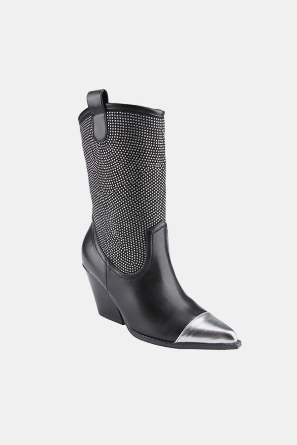 Hazel Blues® |  Weeboo Chunky Heel Rhinestone Western Cowboy Boots Fashion